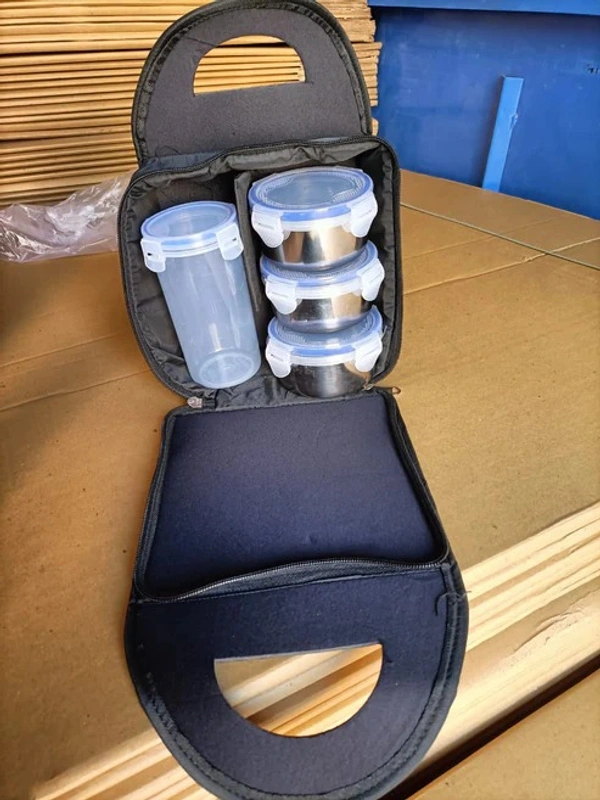 COMPACT STAINLESS STEEL AIRTIGHT LUNCH BOX SET - 4 PCS (3 LEAKPROOF CONTAINERS AND 1 BOTTLE)