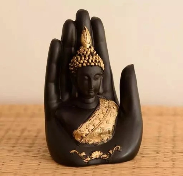 Miraclewood Golden Handcrafted Palm Buddha Polyresin Showpiece (12.5 cm x 7.5 cm x 17.5 cm, Black)