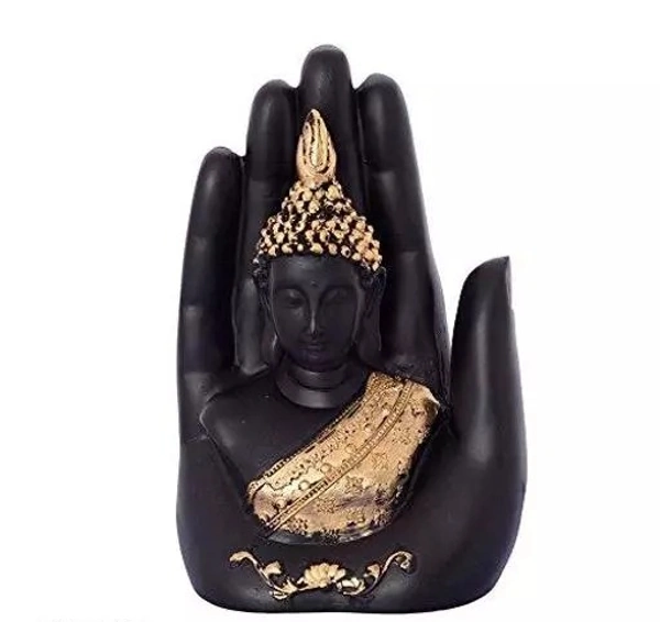 Miraclewood Golden Handcrafted Palm Buddha Polyresin Showpiece (12.5 cm x 7.5 cm x 17.5 cm, Black)