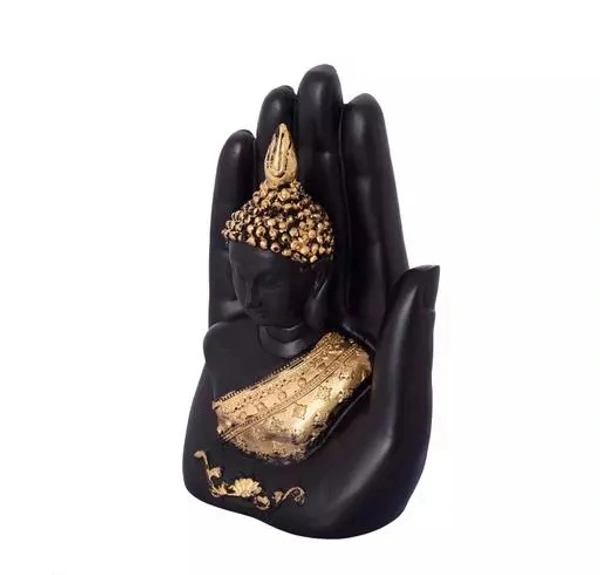 Miraclewood Golden Handcrafted Palm Buddha Polyresin Showpiece (12.5 cm x 7.5 cm x 17.5 cm, Black)