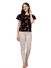 Attigo new and trending floral top with stylish sleeves - M