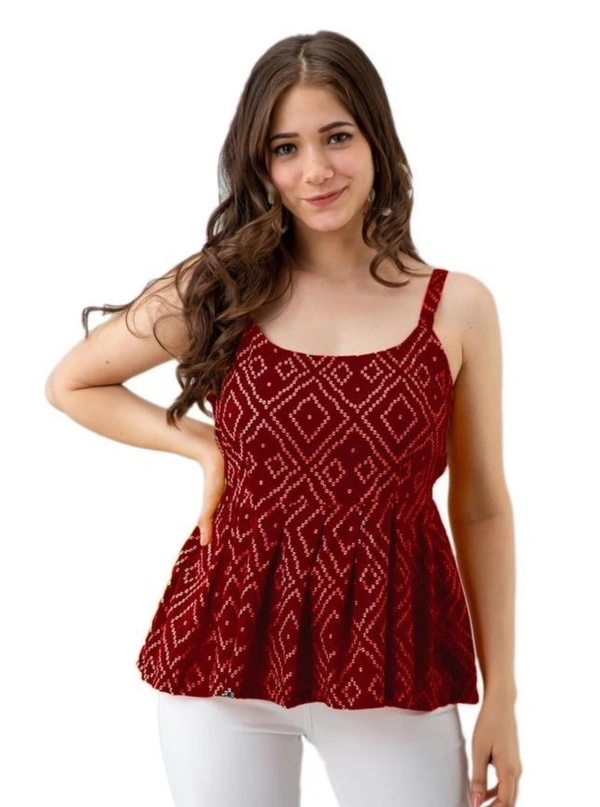 Womens Casual Sleeveless Printed Top - L, Bright Red