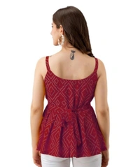 Womens Casual Sleeveless Printed Top - L, Bright Red
