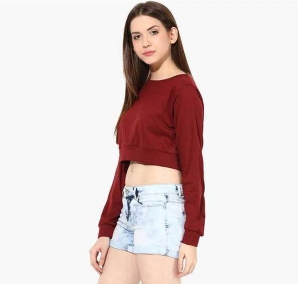 SELVIKE Urbane Modern Stylish Women Crop Top Full Sleeve - Bright Red, S