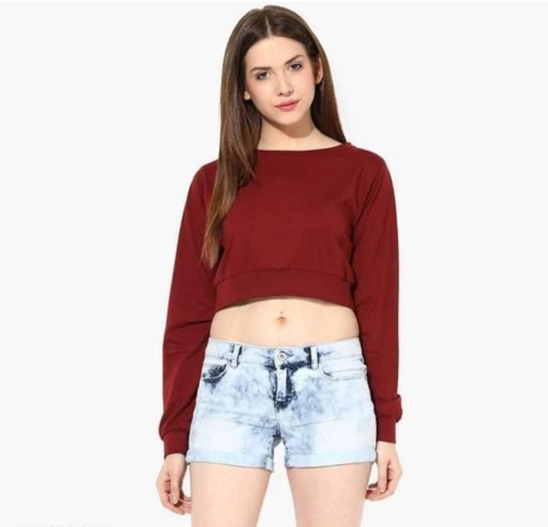 SELVIKE Urbane Modern Stylish Women Crop Top Full Sleeve - Bright Red, S