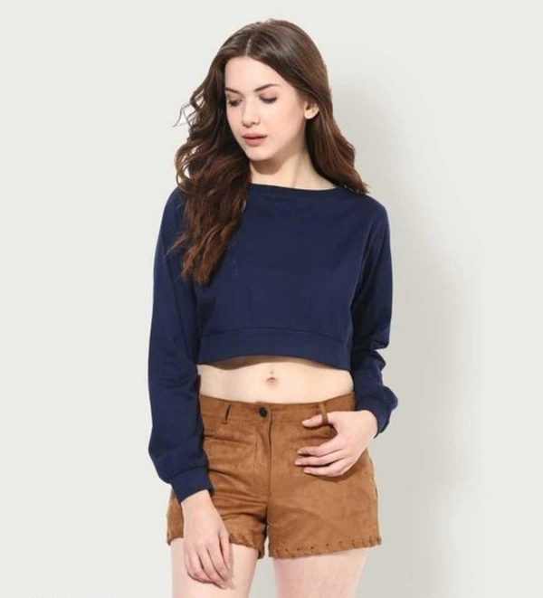 SELVIKE Urbane Modern Stylish Women Crop Top Full Sleeve - Navy Blue, M