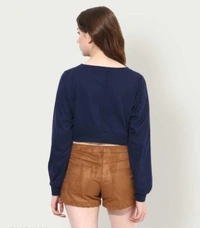 SELVIKE Urbane Modern Stylish Women Crop Top Full Sleeve - Navy Blue, M