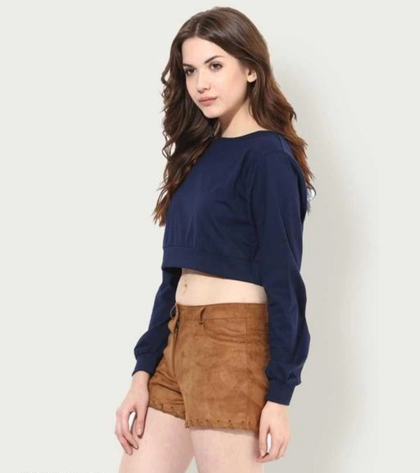 SELVIKE Urbane Modern Stylish Women Crop Top Full Sleeve - Navy Blue, M