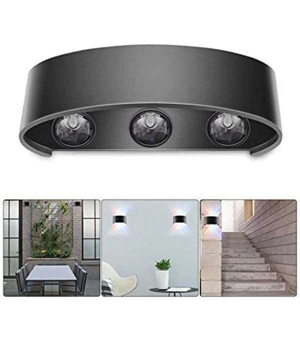  6 Ray Oval Up-Down LED Outdoor IP65 Exterior Wall Step Light Fixture Waterproof Lamp (RED+Green+Blue, Black Body) 12 Watts (6 Way)(Metal)