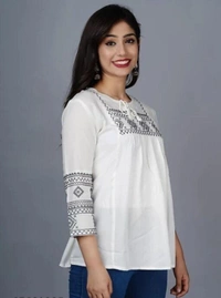 Jaya Garment Embroidery tops - White, M