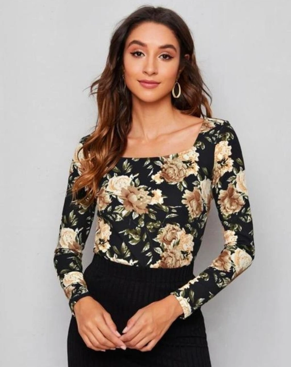 Casual Polyester Blend Square Neck And Long Sleeves Stylish Printed Top (23"Inches)