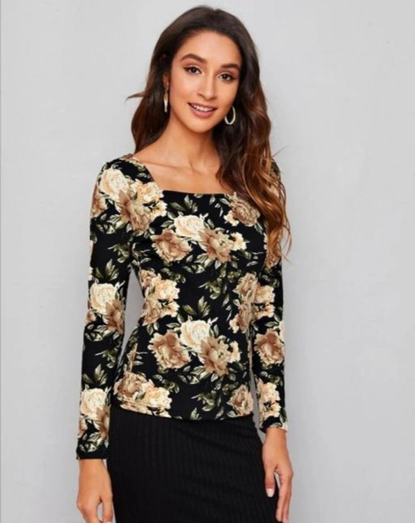 Casual Polyester Blend Square Neck And Long Sleeves Stylish Printed Top (23"Inches)