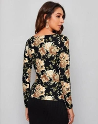 Casual Polyester Blend Square Neck And Long Sleeves Stylish Printed Top (23"Inches)