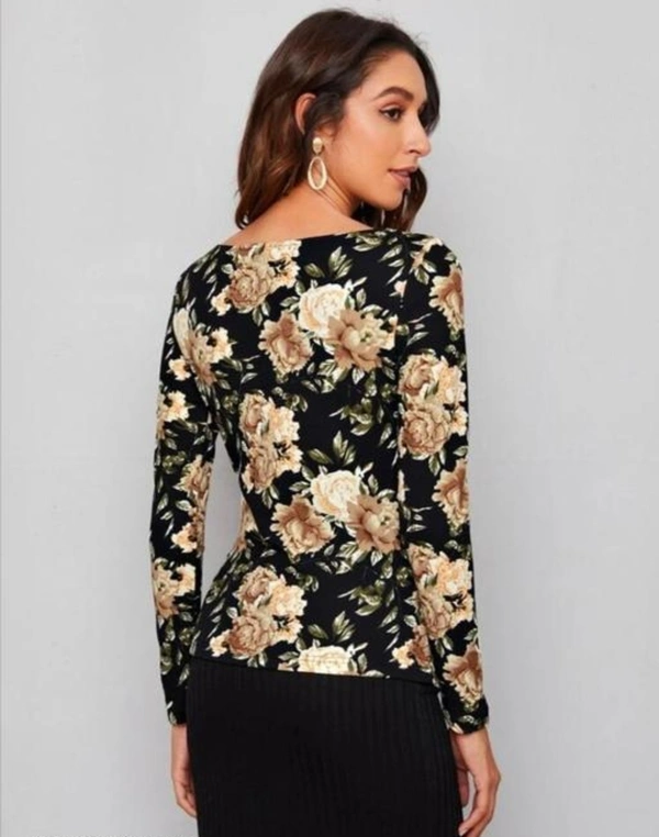Casual Polyester Blend Square Neck And Long Sleeves Stylish Printed Top (23"Inches)