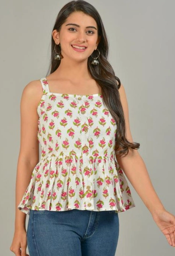 Cotton Printed Steptop White Pink Flower