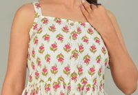 Cotton Printed Steptop White Pink Flower
