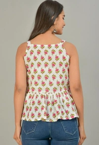 Cotton Printed Steptop White Pink Flower
