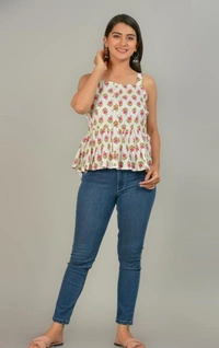 Cotton Printed Steptop White Pink Flower