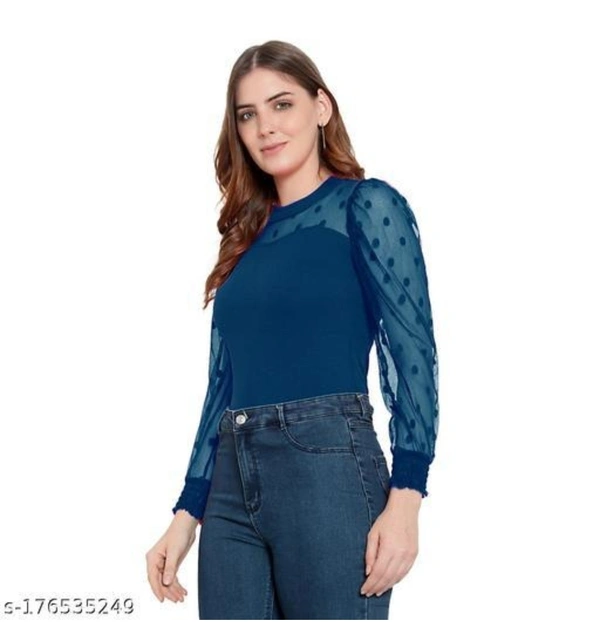 Leoty Women's Western Polka Dot Long Sleeve Stylish Top - Navy Blue, S