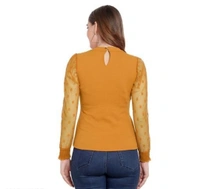 Leoty Women's Western Polka Dot Long Sleeve Stylish Top - Web Orange, M