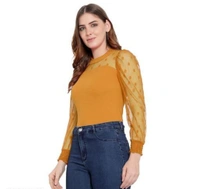 Leoty Women's Western Polka Dot Long Sleeve Stylish Top - Web Orange, L