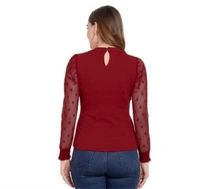 Leoty Women's Western Polka Dot Long Sleeve Stylish Top - Red, S