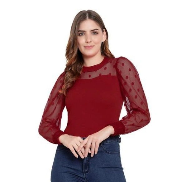 Leoty Women's Western Polka Dot Long Sleeve Stylish Top - Red, XL