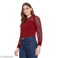 Leoty Women's Western Polka Dot Long Sleeve Stylish Top - Red, XL