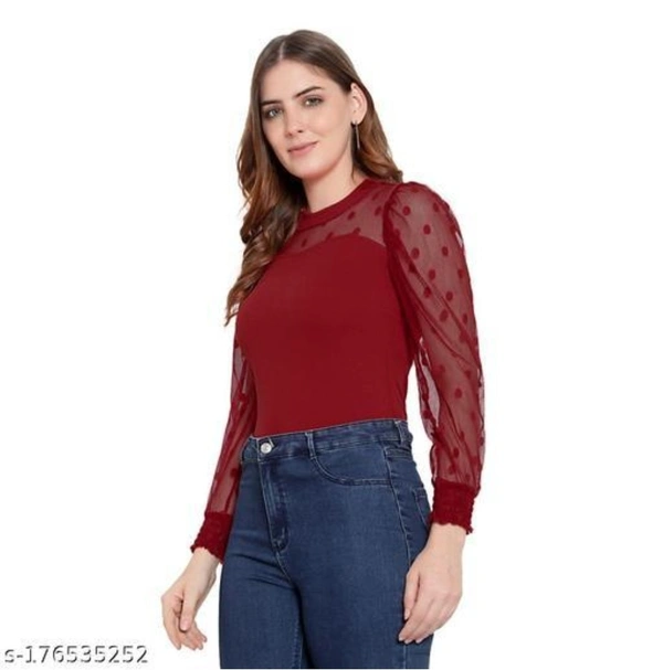 Leoty Women's Western Polka Dot Long Sleeve Stylish Top - Red, XL