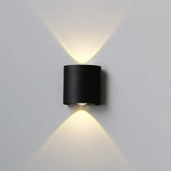2 Watts 2 Ray Oval Up-Down Outdoor LED Outdoor Waterproof IP65 Exterior Wall Step Light Fixture Waterproof Lamp (Warm White, Black Body) 2 Way