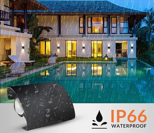 2 Watts 2 Ray Oval Up-Down Outdoor LED Outdoor Waterproof IP65 Exterior Wall Step Light Fixture Waterproof Lamp (Warm White, Black Body) 2 Way