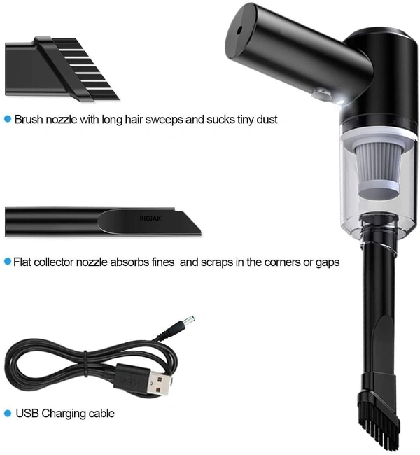 Vacuum Cleaner Dust Collection/Lighting 2 in 1 Car Vacuum Cleaner 120W High-Power Handheld Wireless Vacuum Cleaner Home Car Dual-use Portable USB Rechargeable Set of 1 Black
