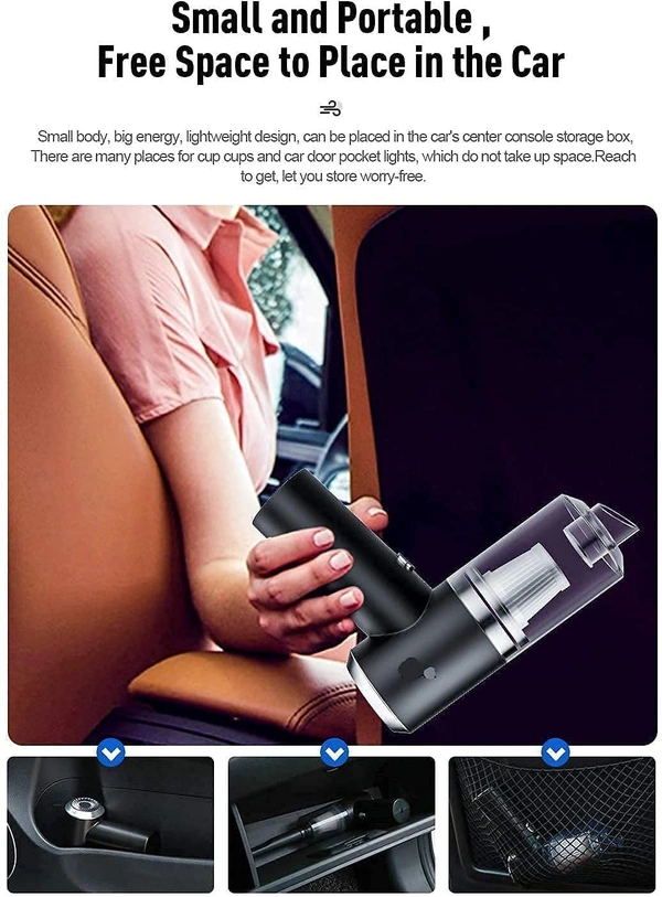 Vacuum Cleaner Dust Collection/Lighting 2 in 1 Car Vacuum Cleaner 120W High-Power Handheld Wireless Vacuum Cleaner Home Car Dual-use Portable USB Rechargeable Set of 1 Black