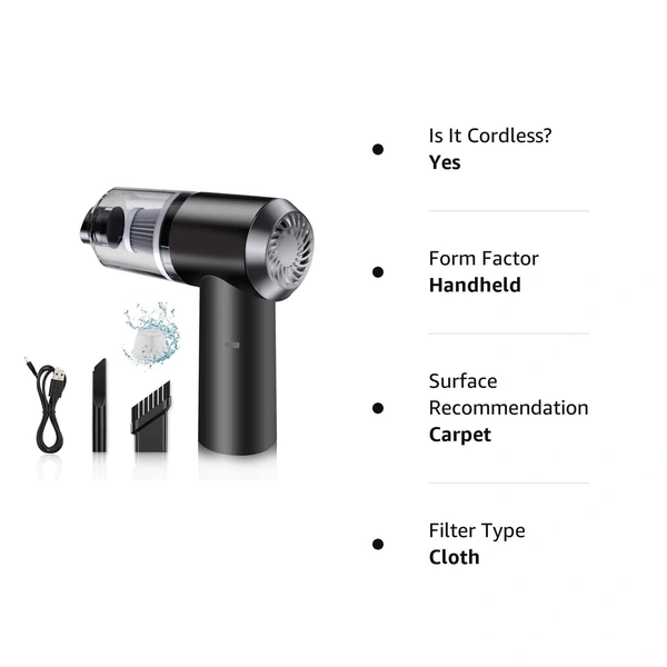 Vacuum Cleaner Dust Collection/Lighting 2 in 1 Car Vacuum Cleaner 120W High-Power Handheld Wireless Vacuum Cleaner Home Car Dual-use Portable USB Rechargeable Set of 1 Black