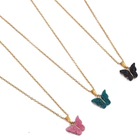 Brado Jewellery Gold Plated Combo Of 3 Butterfly Pink Green Black Pendant Chain necklace For Women and Girls