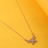 Brado Jewellery Micro Rose Gold Plated White American Diamond Butterfly Shape Necklace Golden Chain Pendant for Women and Girls