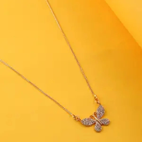 Brado Jewellery Micro Rose Gold Plated White American Diamond Butterfly Shape Necklace Golden Chain Pendant for Women and Girls