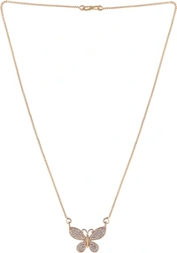 Brado Jewellery Micro Rose Gold Plated White American Diamond Butterfly Shape Necklace Golden Chain Pendant for Women and Girls