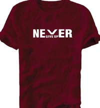 Never Give Up Men's Tshirt Men's Cotton Printed Round Neck Loose Fit Sized T-Shirt | Hip Casual T-Shirt - M