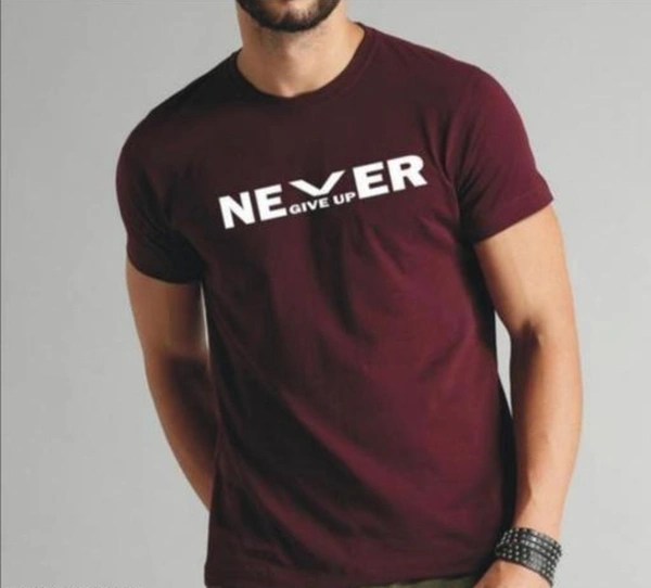 Never Give Up Men's Tshirt Men's Cotton Printed Round Neck Loose Fit Sized T-Shirt | Hip Casual T-Shirt - L