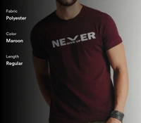 Never Give Up Men's Tshirt Men's Cotton Printed Round Neck Loose Fit Sized T-Shirt | Hip Casual T-Shirt - L