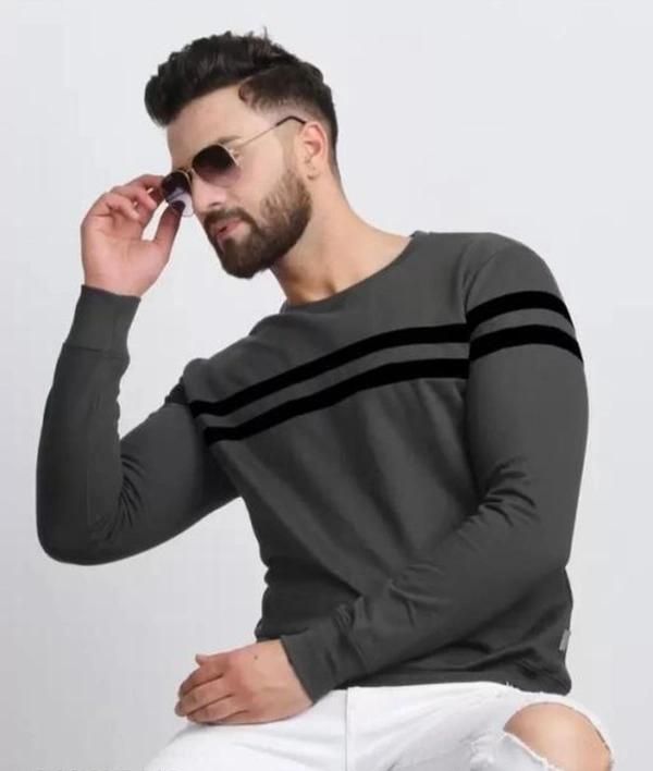 Chest Stripes Full Sleeve Tshirt for Men - M