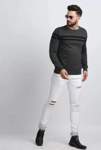 Chest Stripes Full Sleeve Tshirt for Men - XL