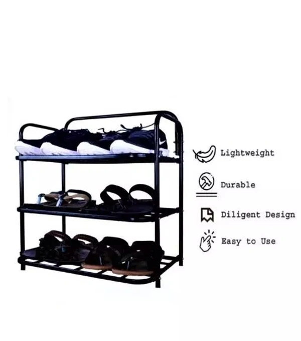 Shoe Rack 3 Shelves Durable and Multipurpose Metal Shoe Rack Shoe Stand Shelf Metal, Plastic Collapsible Shoe Stand (Black, 3 Shelves, DIY(Do-It-Yourself))