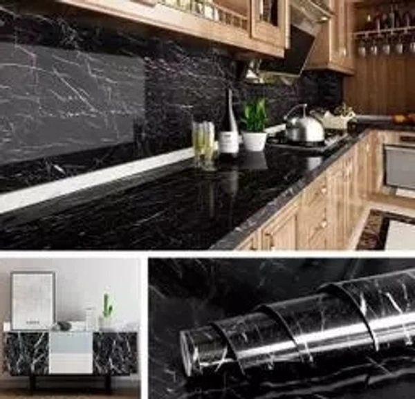 Shree Black Marble Foil Kitchen Stickers Oil-Proof Waterproof
