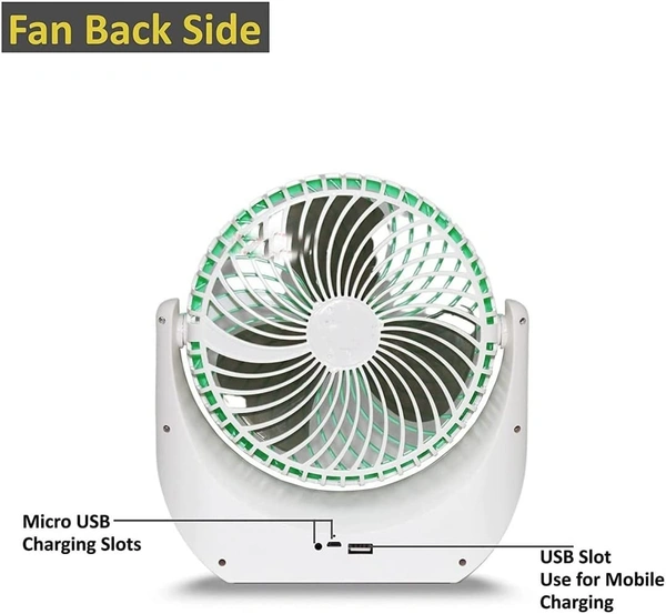 Rechargeable Fan with 3 Speeds and LED Light feature Quiet Operation Portable USB desk Table Fan for Camping Traveling Home Kitchen Office Outdoor