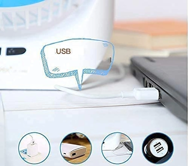Rechargeable Fan with 3 Speeds and LED Light feature Quiet Operation Portable USB desk Table Fan for Camping Traveling Home Kitchen Office Outdoor