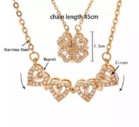 Woman Love Hearts Pendant Necklace Gold Plated four-leaf