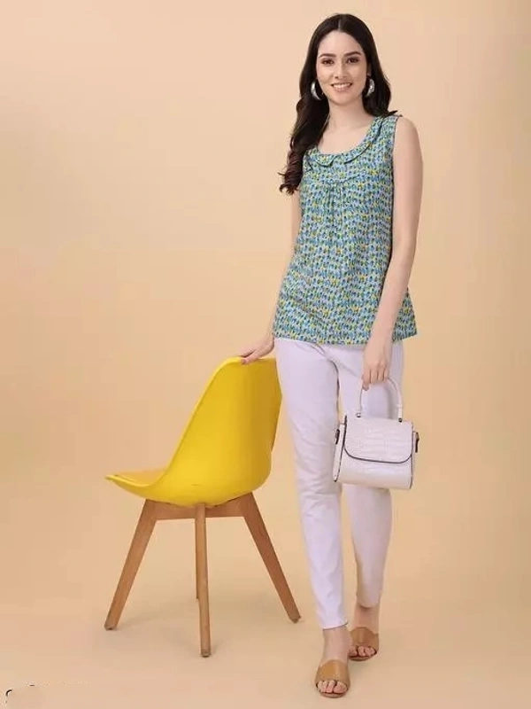 Stylescope Turquoise Green Cotton Western Top for women - S