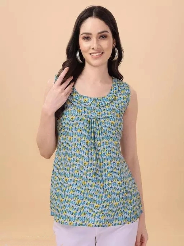 Stylescope Turquoise Green Cotton Western Top for women - S